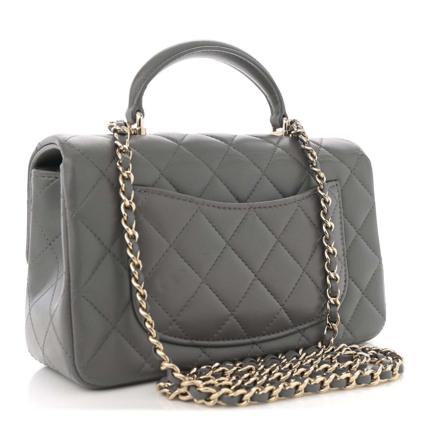 Lambskin Quilted Mini Top Handle Rectangular Flap Grey