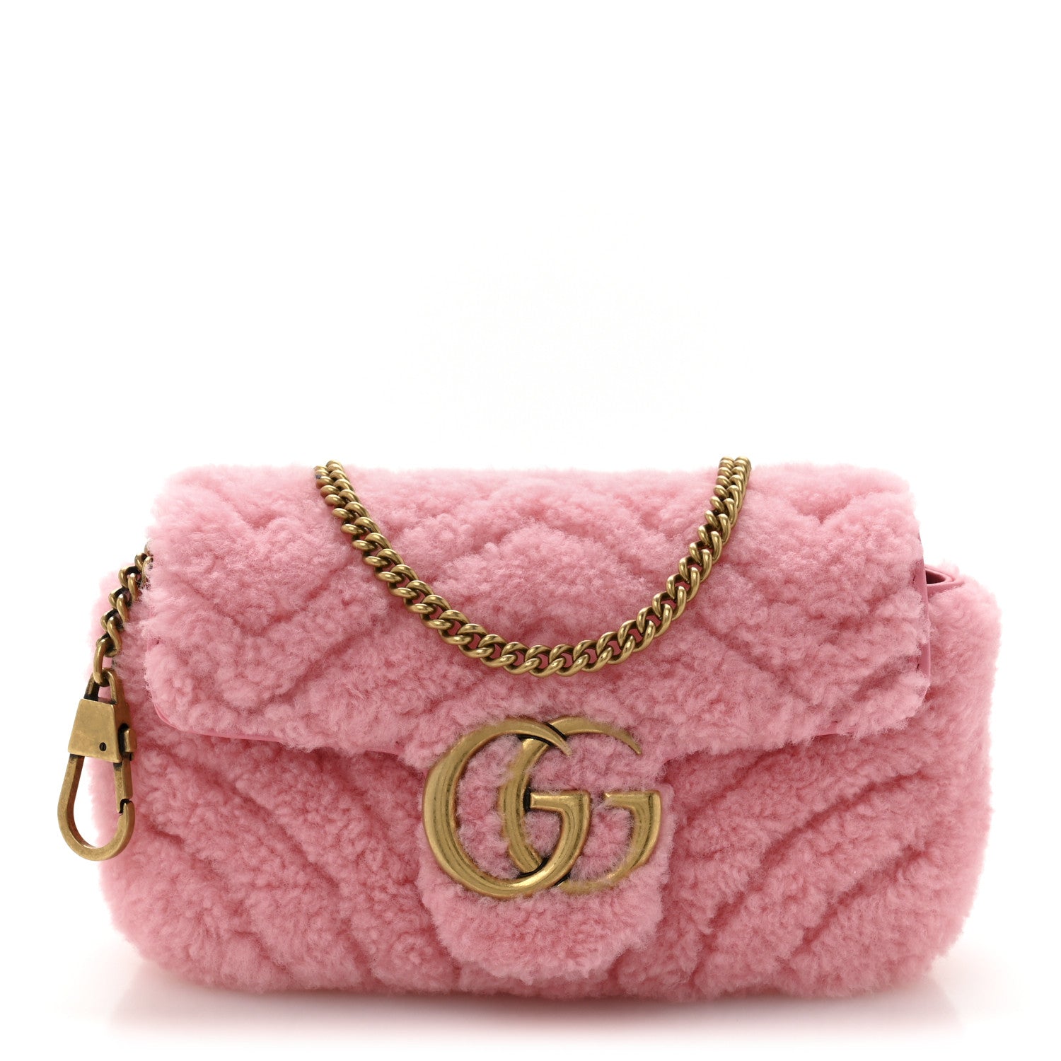 Gucci Shearling Matelasse Super Mini GG Marmont Shoulder Bag Lotus