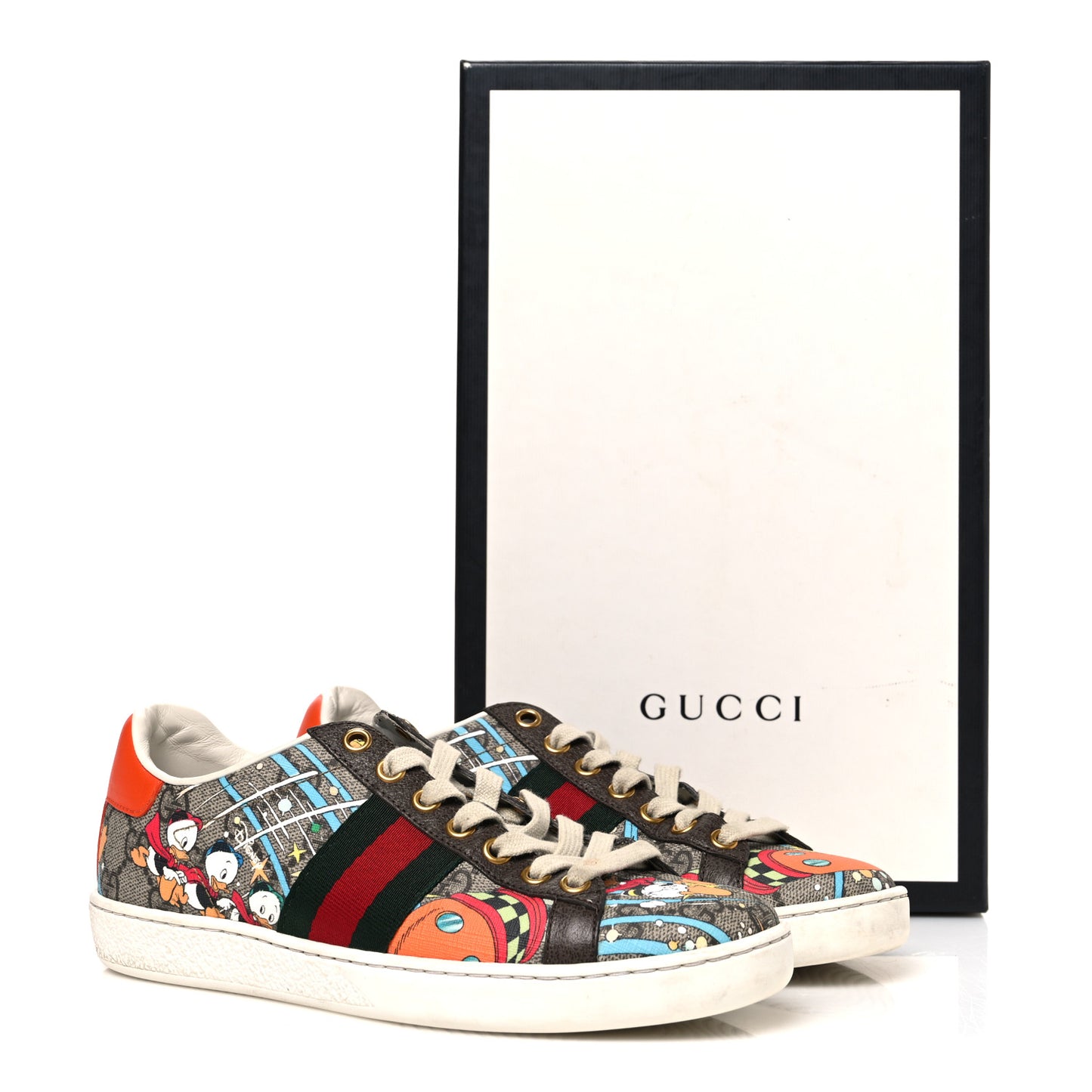 X DISNEY GG Supreme Monogram Web Donald Duck Womens Ace Sneakers 35 Beige New Acero Orange