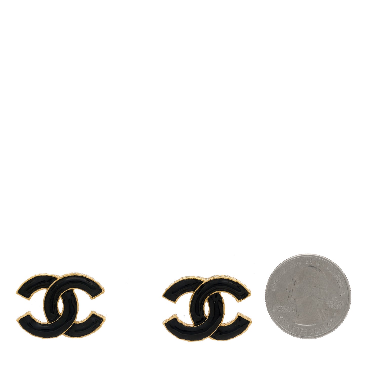 Metal Enamel CC Earrings Black Gold