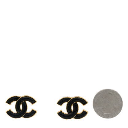Chanel Metal Enamel CC Earrings Black Gold 2 of 5