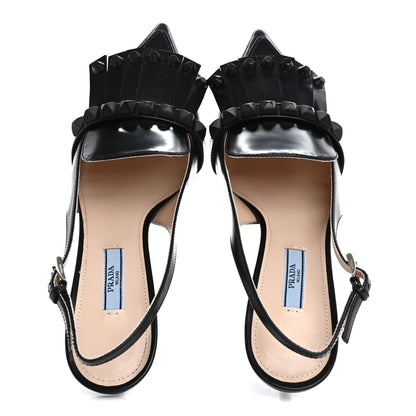 Prada Spazzolato Studded Slingback Pumps 39 Black 2 of 10