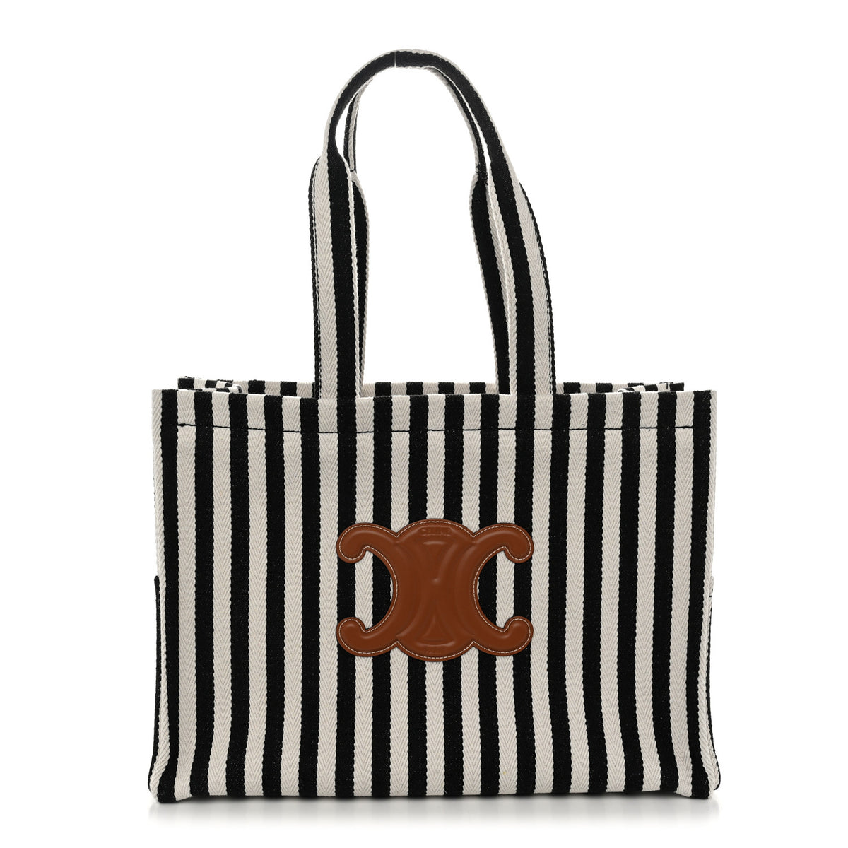 Canvas Calfskin Triomphe Large Cabas Black White