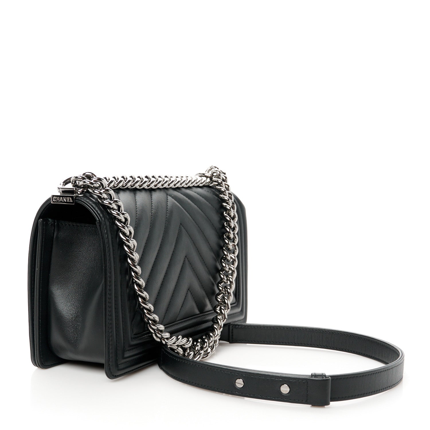 Chanel Lambskin Chevron Quilted Medium Boy Flap Black 3 of 10