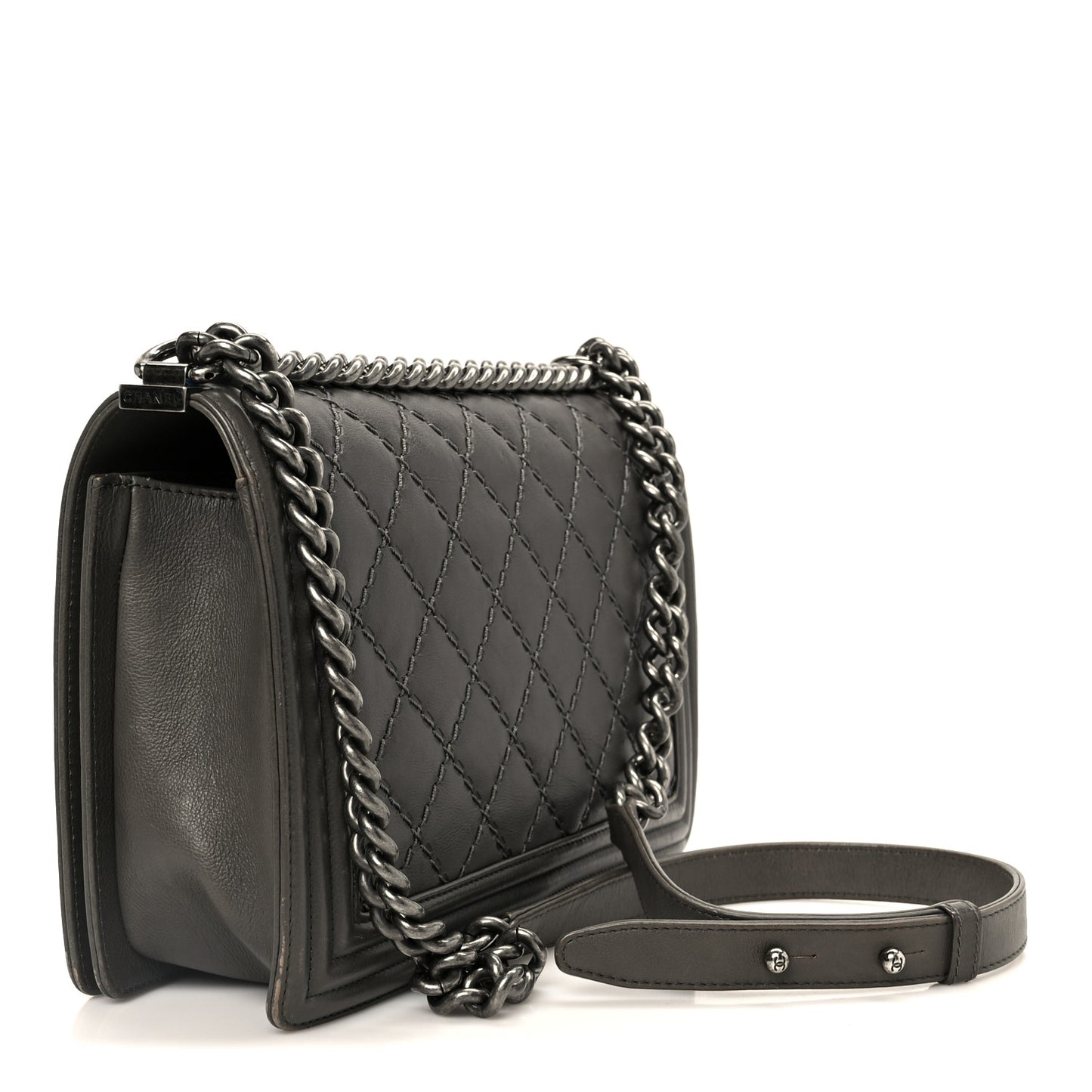 Calfskin Double Stitch New Medium Boy Flap Grey