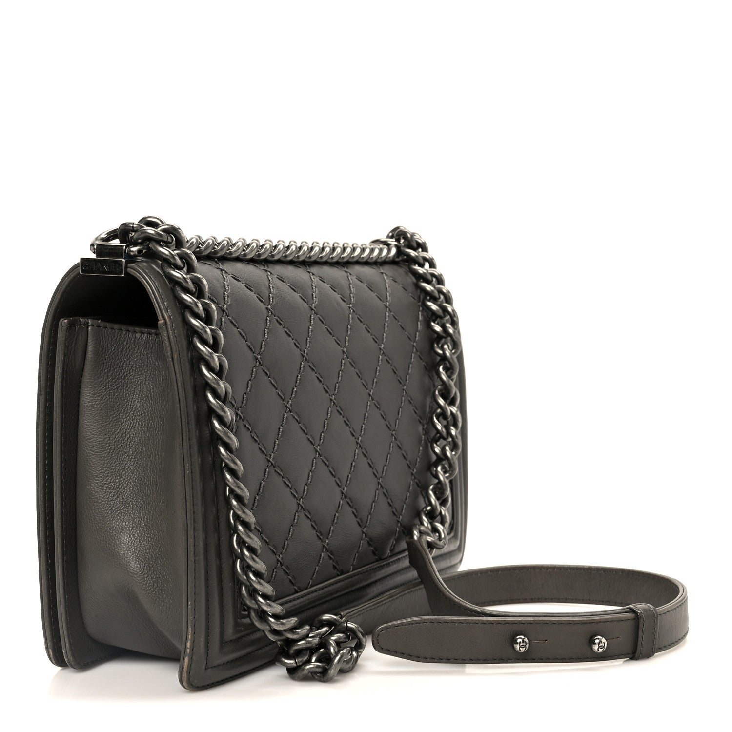 Chanel Calfskin Double Stitch New Medium Boy Flap Grey 2 of 10