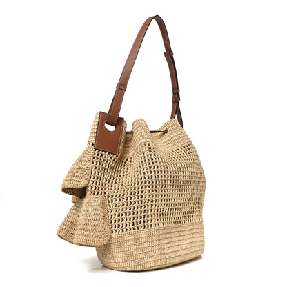 Loewe Raffia Calfskin Paulas Ibiza Balloon Ruffle Basket Tote Bag Natural Tan 5 of 21