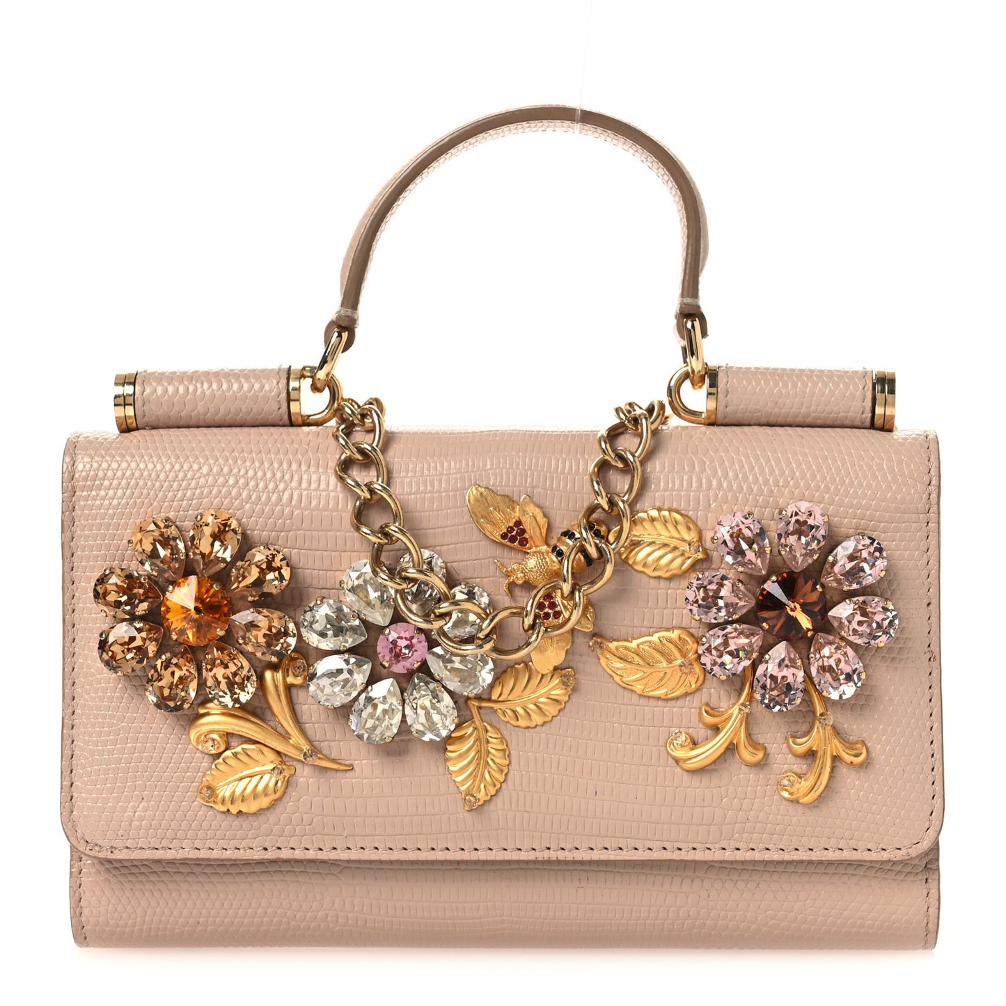 Stampa Iguana Mini Miss Sicily Chain Phone Case Wallet Beige
