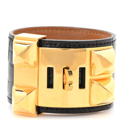 Hermes Shiny Alligator Collier de Chien CDC Bracelet S Black 3 of 5