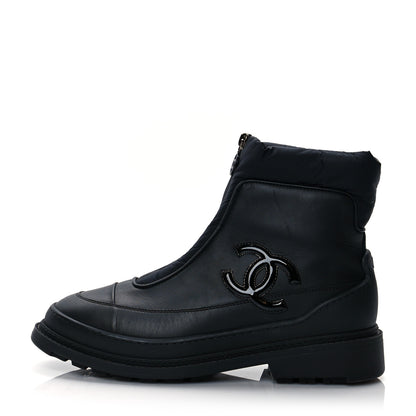 Chanel Calfskin Nylon CC Ankle Snow Boots 39.5 Black 1 of 10