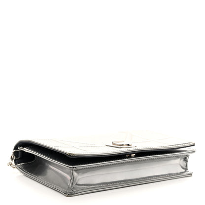 Christian Dior Metallic Patent Micro-Cannage Diorama Wallet on Chain Pouch Silver 4 of 9