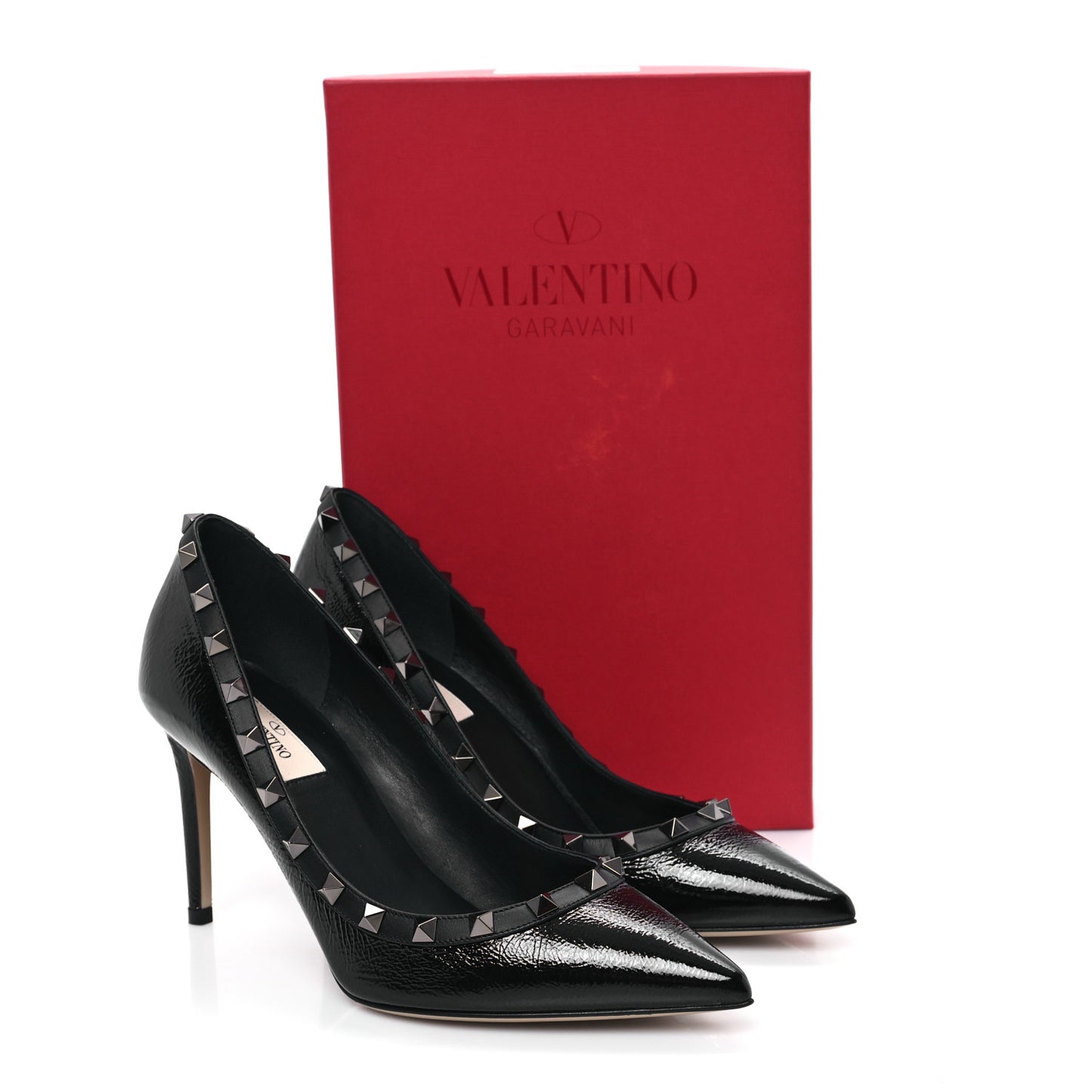 Patent Calfskin Rockstud 100mm Pumps 38.5 Black