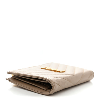 Saint Laurent Grain De Poudre Matelasse Chevron Monogram Zipped Card Case Dark Beige 4 of 8