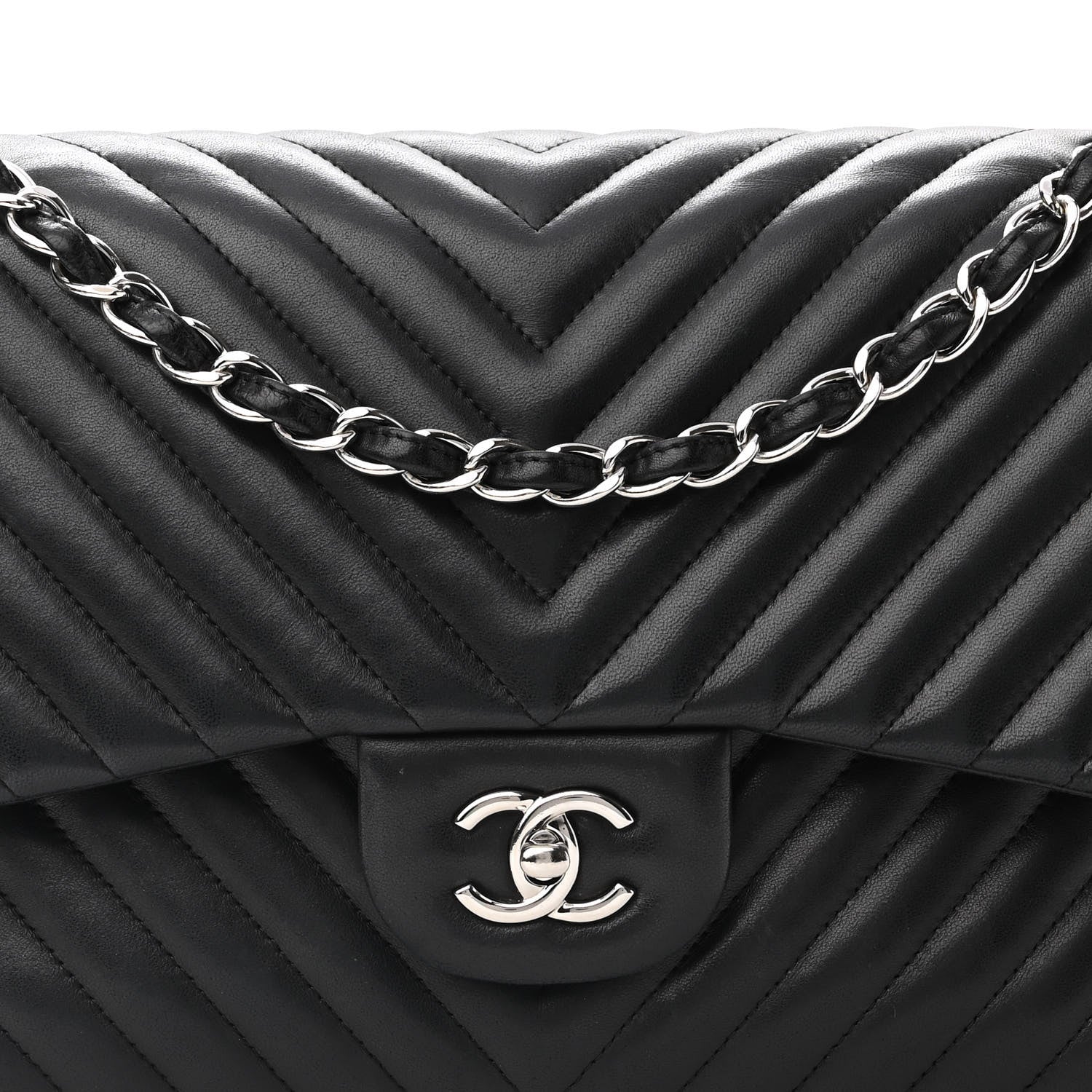Chanel Lambskin Chevron Quilted Jumbo Double Flap Black 8 of 10