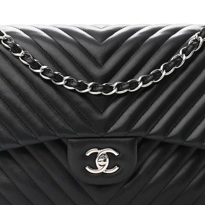 Chanel Lambskin Chevron Quilted Jumbo Double Flap Black 8 of 10