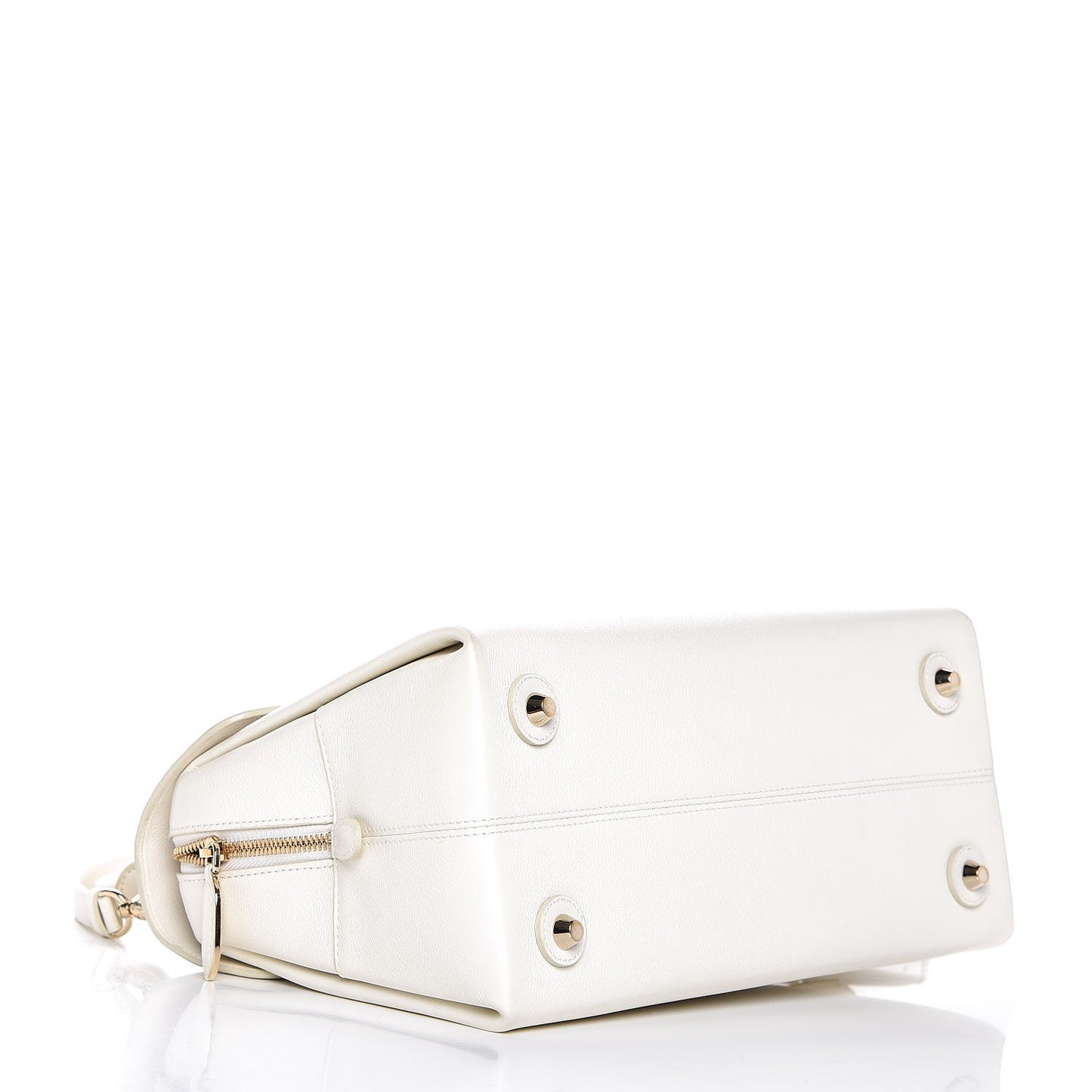 Grained Calfskin Top Handle Flap White