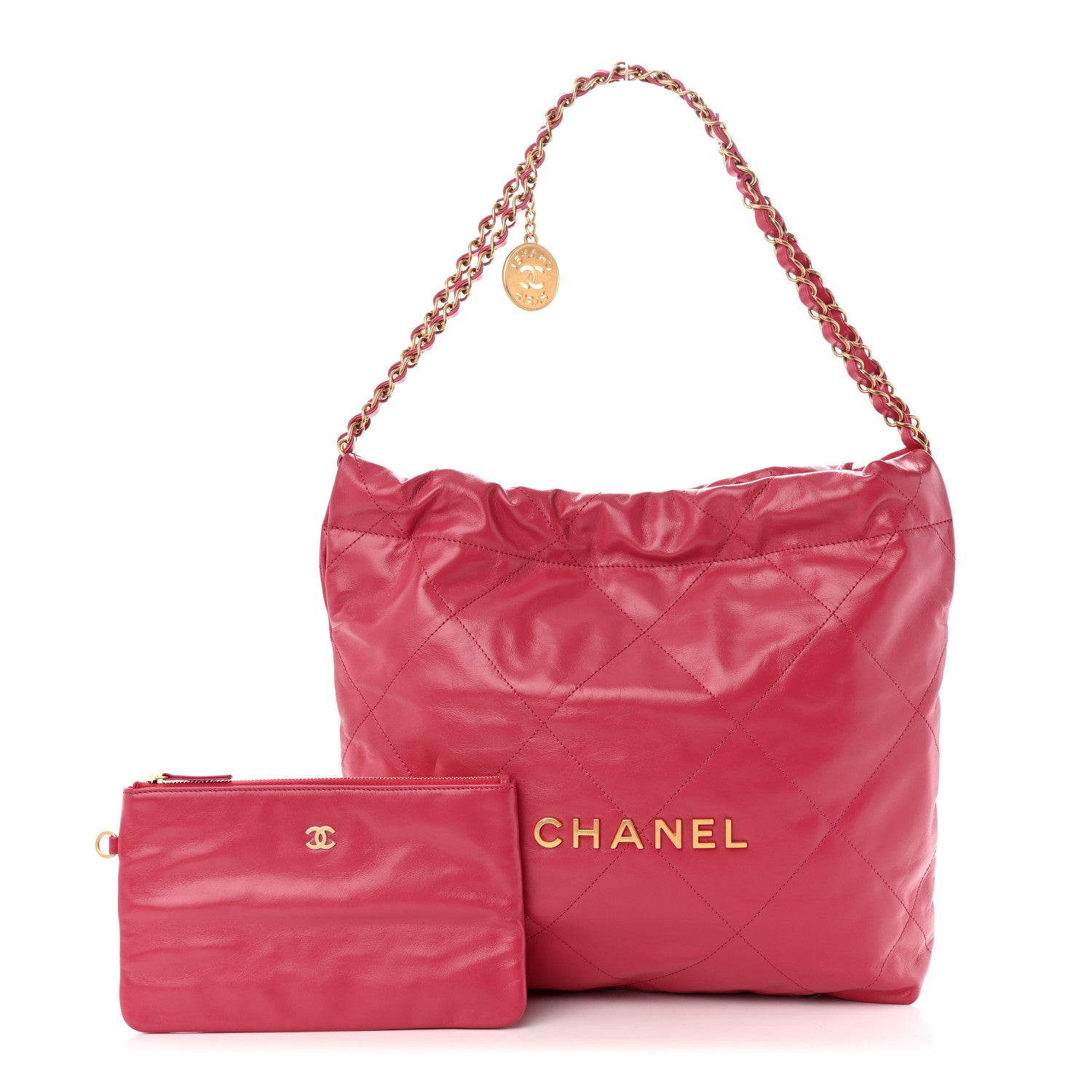 Chanel Shiny Calfskin Quilted Small Chanel 22 Fuchsia 3 of 11