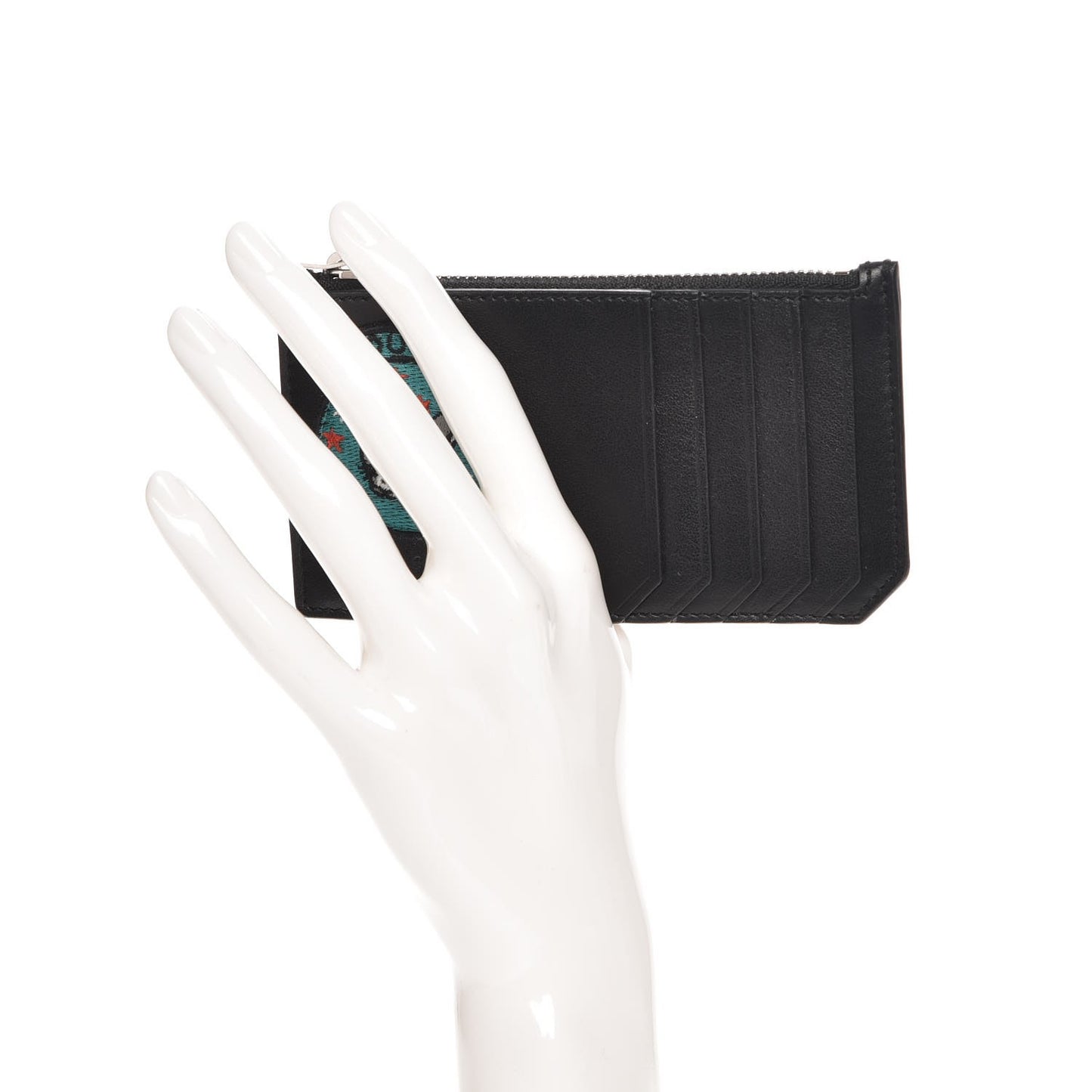 Calfskin Moujik Patch Fragments Zip Pouch Card Holder Black