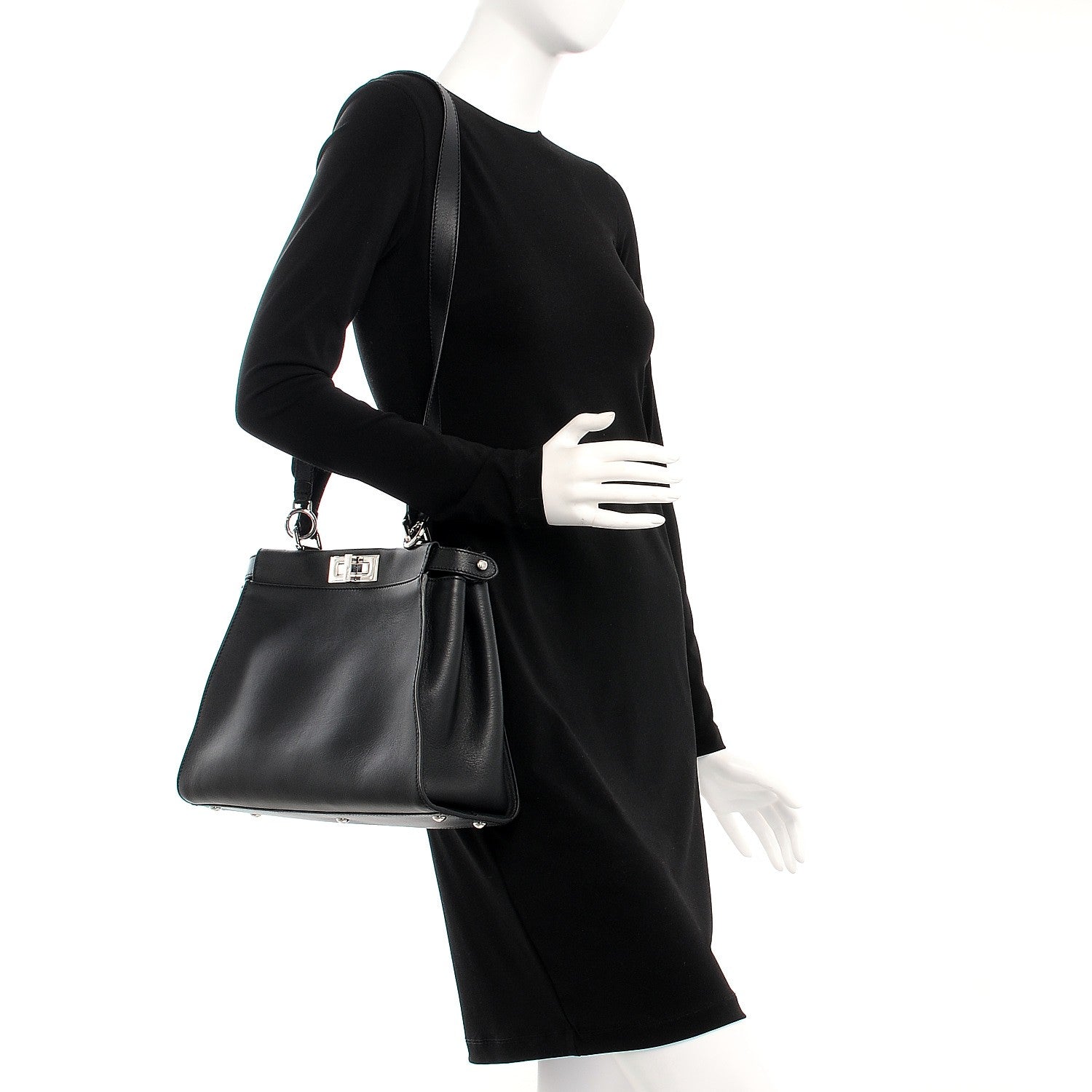 Fendi Vitello Seta Python Crocodile Monster Eyes Medium Peekaboo Iconic Satchel Black Girasole 2 of 8