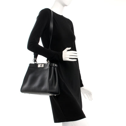 Fendi Vitello Seta Python Crocodile Monster Eyes Medium Peekaboo Iconic Satchel Black Girasole 2 of 8