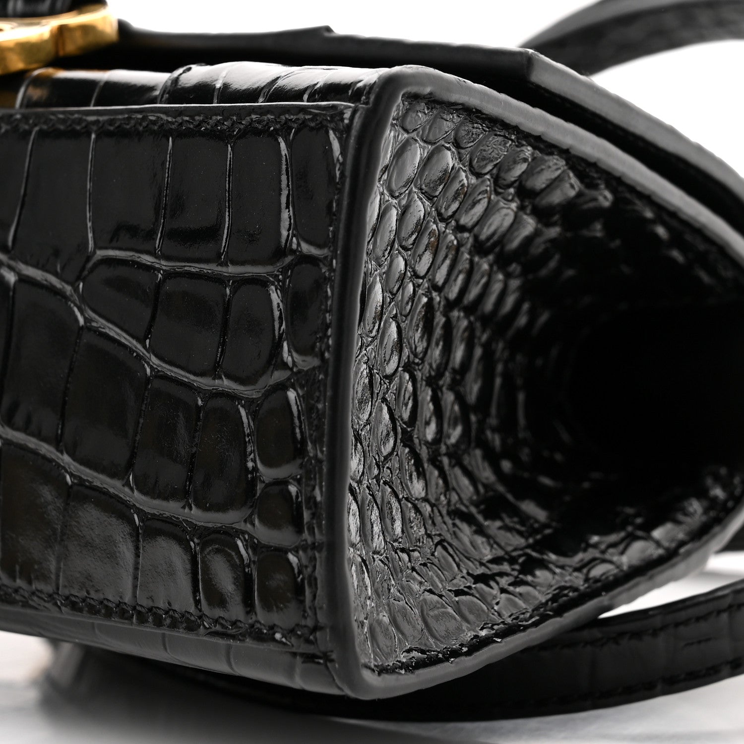 Balenciaga Shiny Calfskin Crocodile Embossed Hourglass Top Handle Bag XS Black 10 of 11