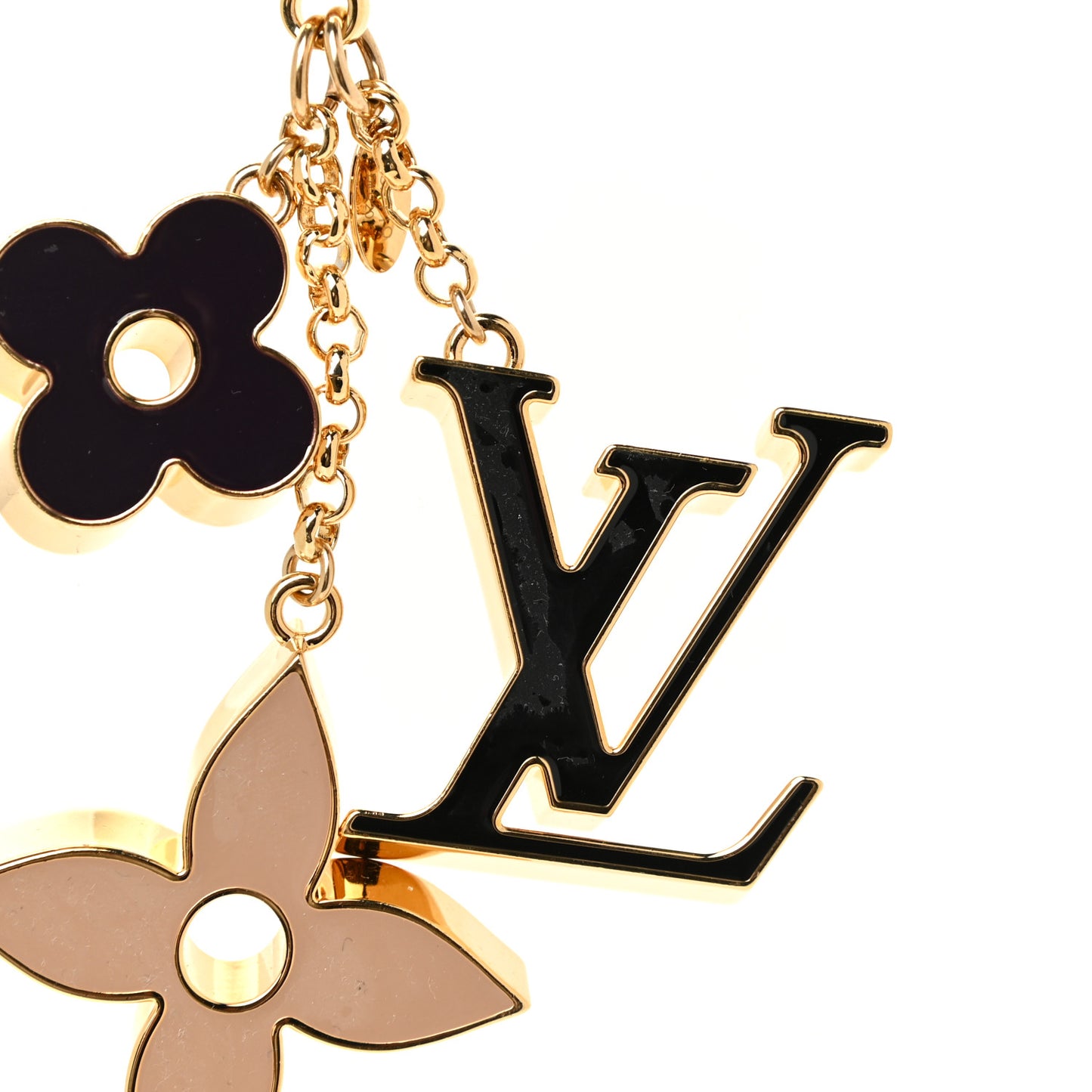 Metal Enamel Fleur De Monogram Bag Charm Dore