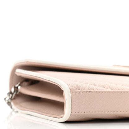 Saint Laurent Grain De Poudre Matelasse Chevron Monogram Chain Wallet Pink and White 8 of 10