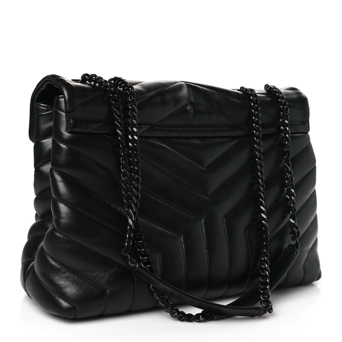 Calfskin Y Quilted Monogram Monochrome Medium Loulou Chain Satchel Black