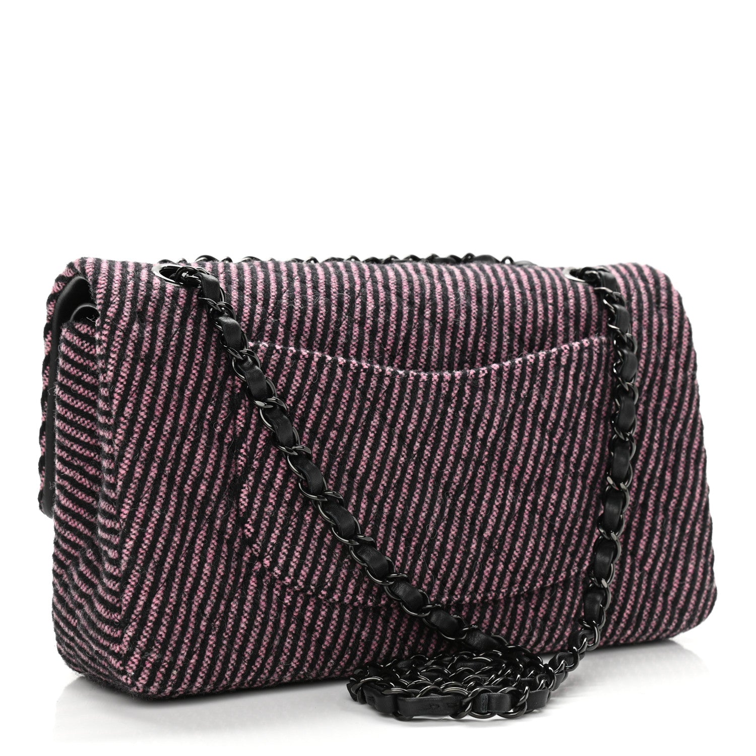 Chanel Wool Tweed Quilted Medium Double Flap Pink Black 3 of 12