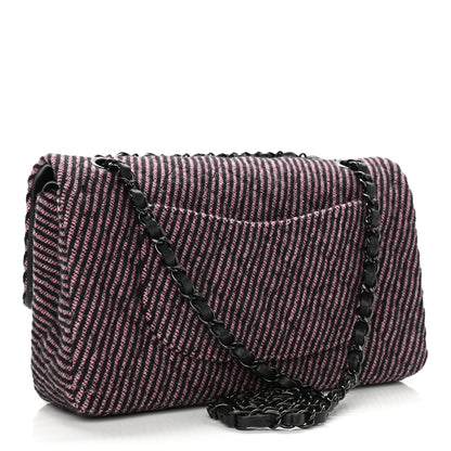 Chanel Wool Tweed Quilted Medium Double Flap Pink Black 3 of 12