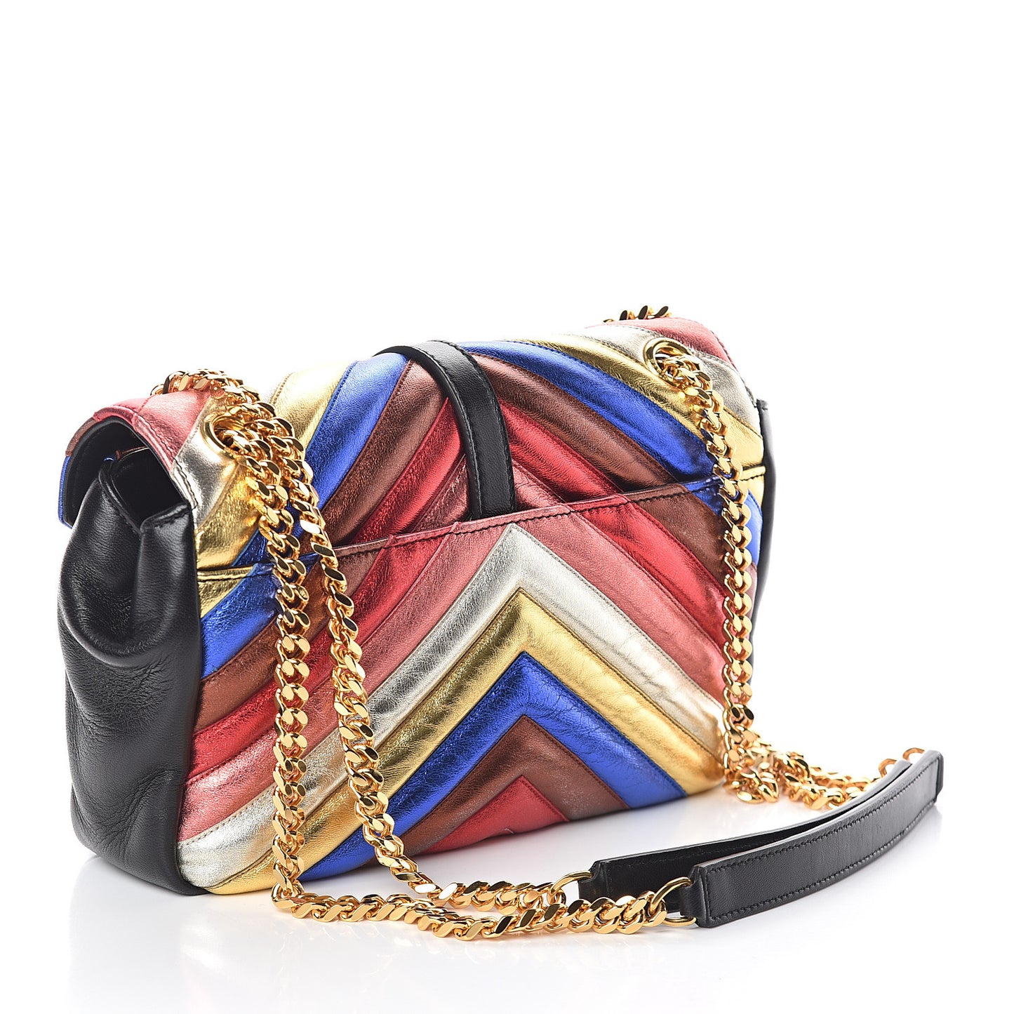 Metallic Calfskin Matelasse Chevron Monogram Medium College Satchel Multicolor