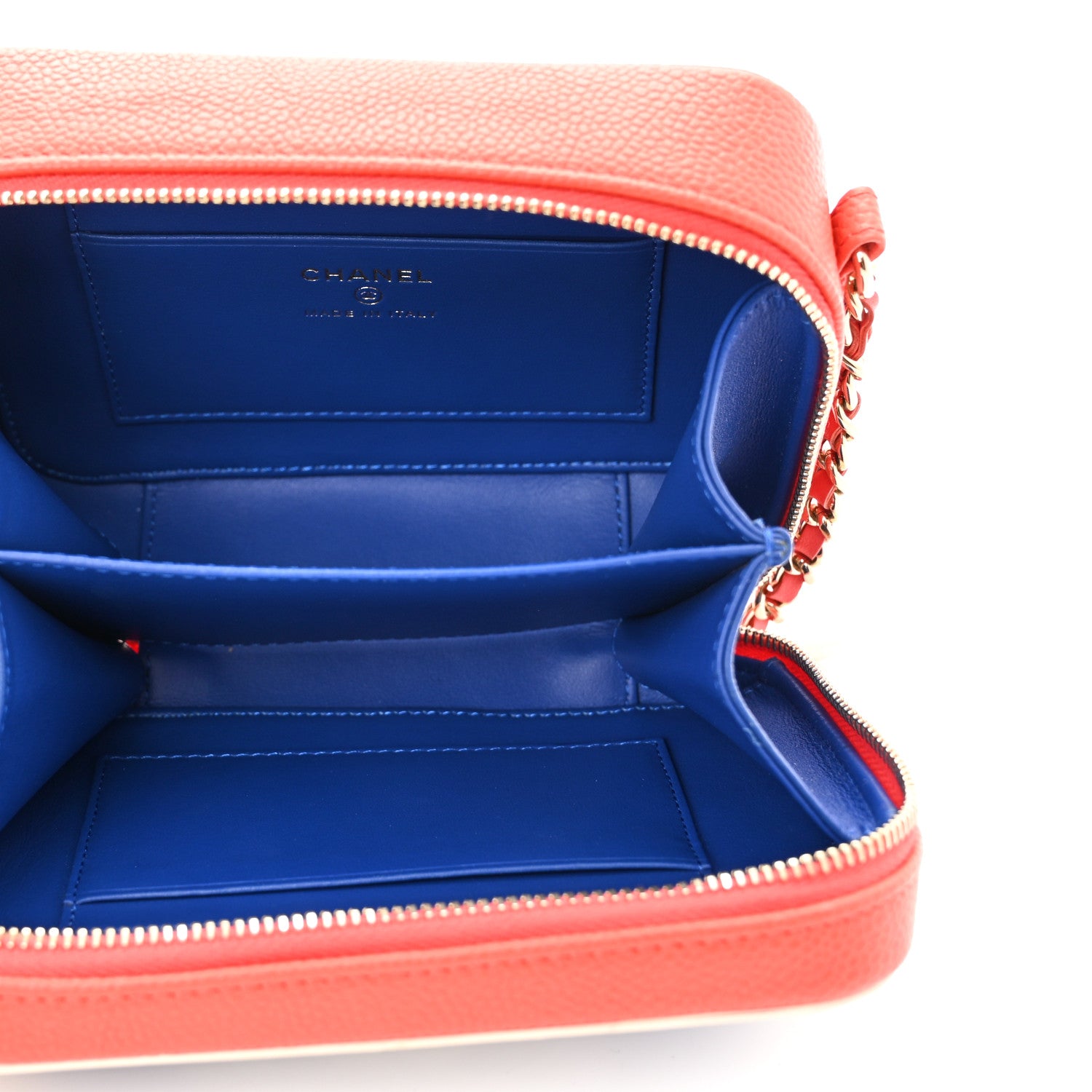 Chanel Caviar Quilted Filigree Vanity Clutch With Chain Blue White Red 5 of 10