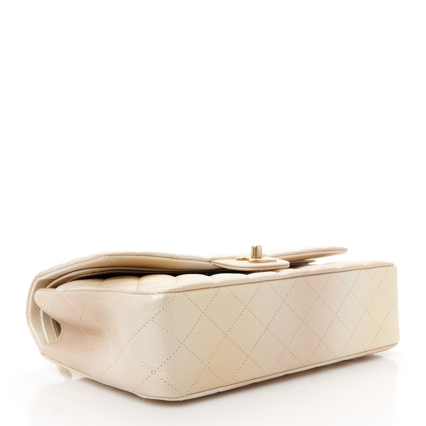 Metallic Goatskin Quilted Ombre Medium Double Flap Gold