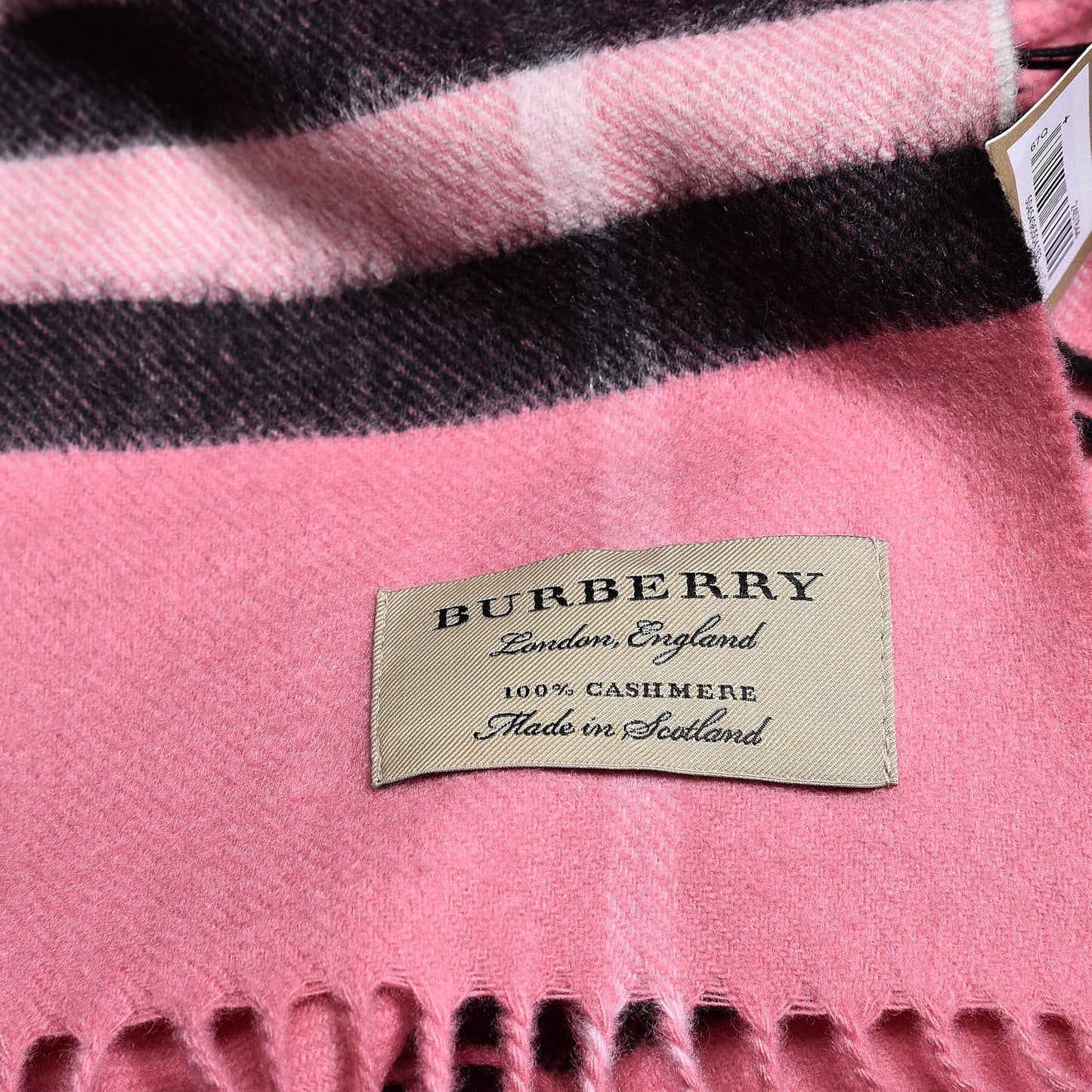 Cashmere Giant Check Fringe Scarf Rose Pink