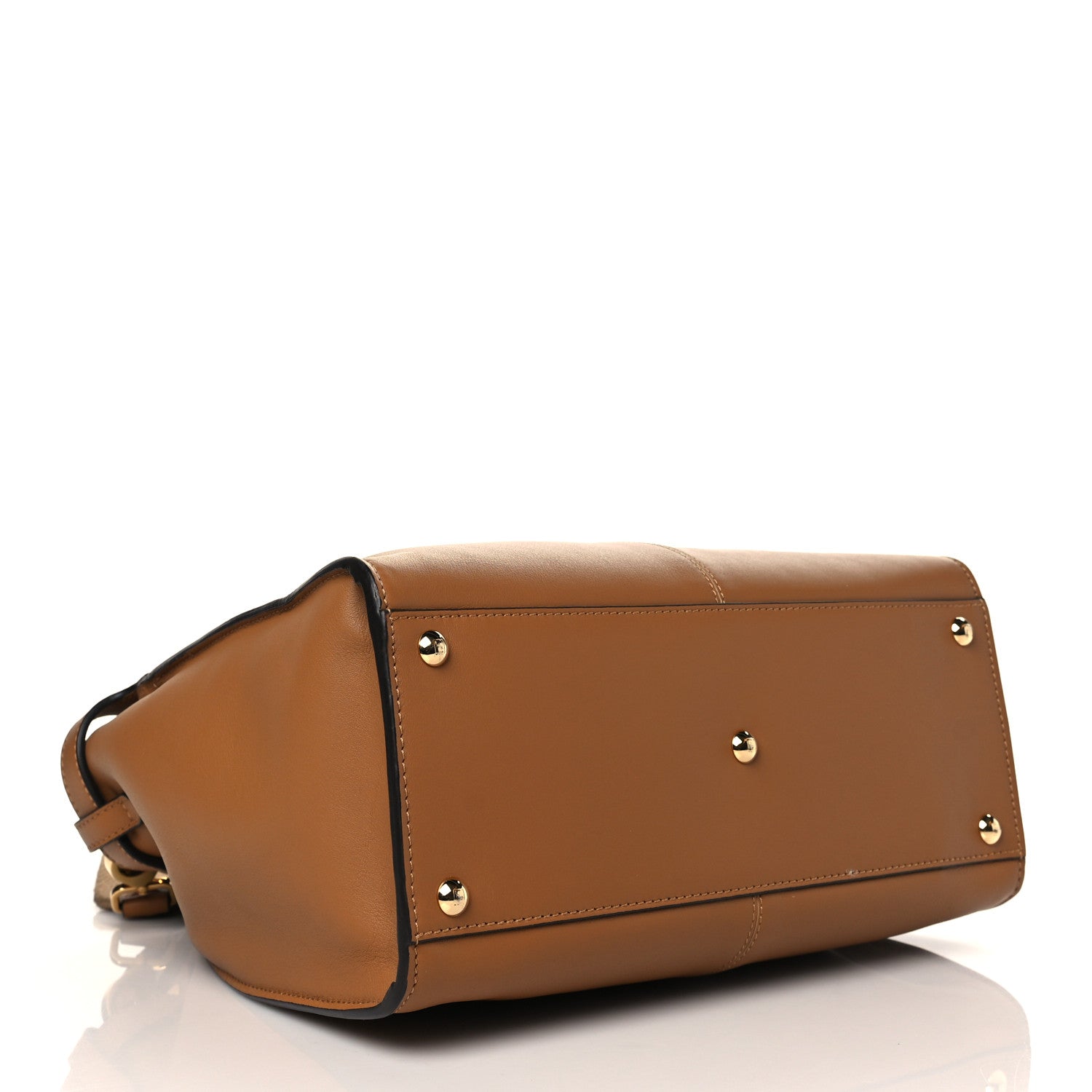 Fendi Vitello Seta Light Century Shearling FF 1974 Medium Peekaboo X-Lite Nocciolo Ebano Tobacco 4 of 10