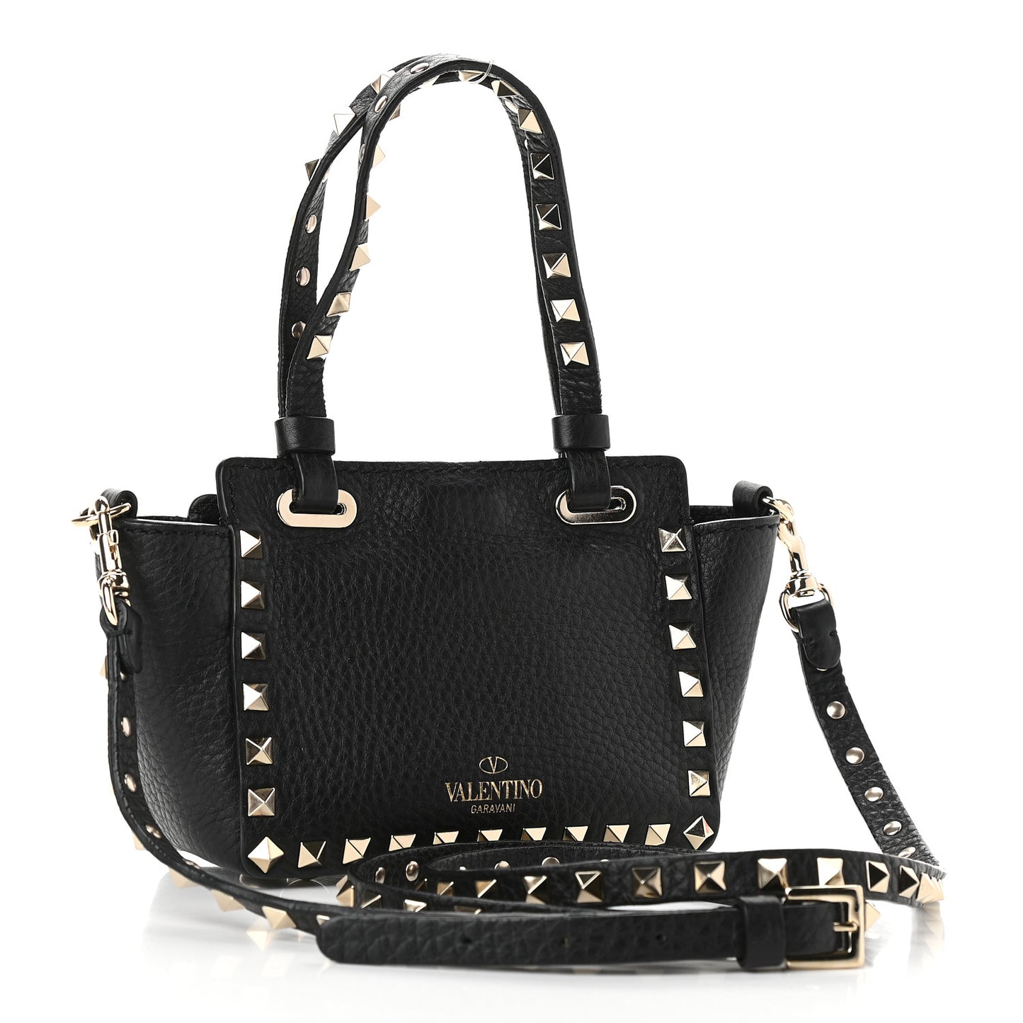 Pebbled Calfskin Micro Rockstud Tote Black