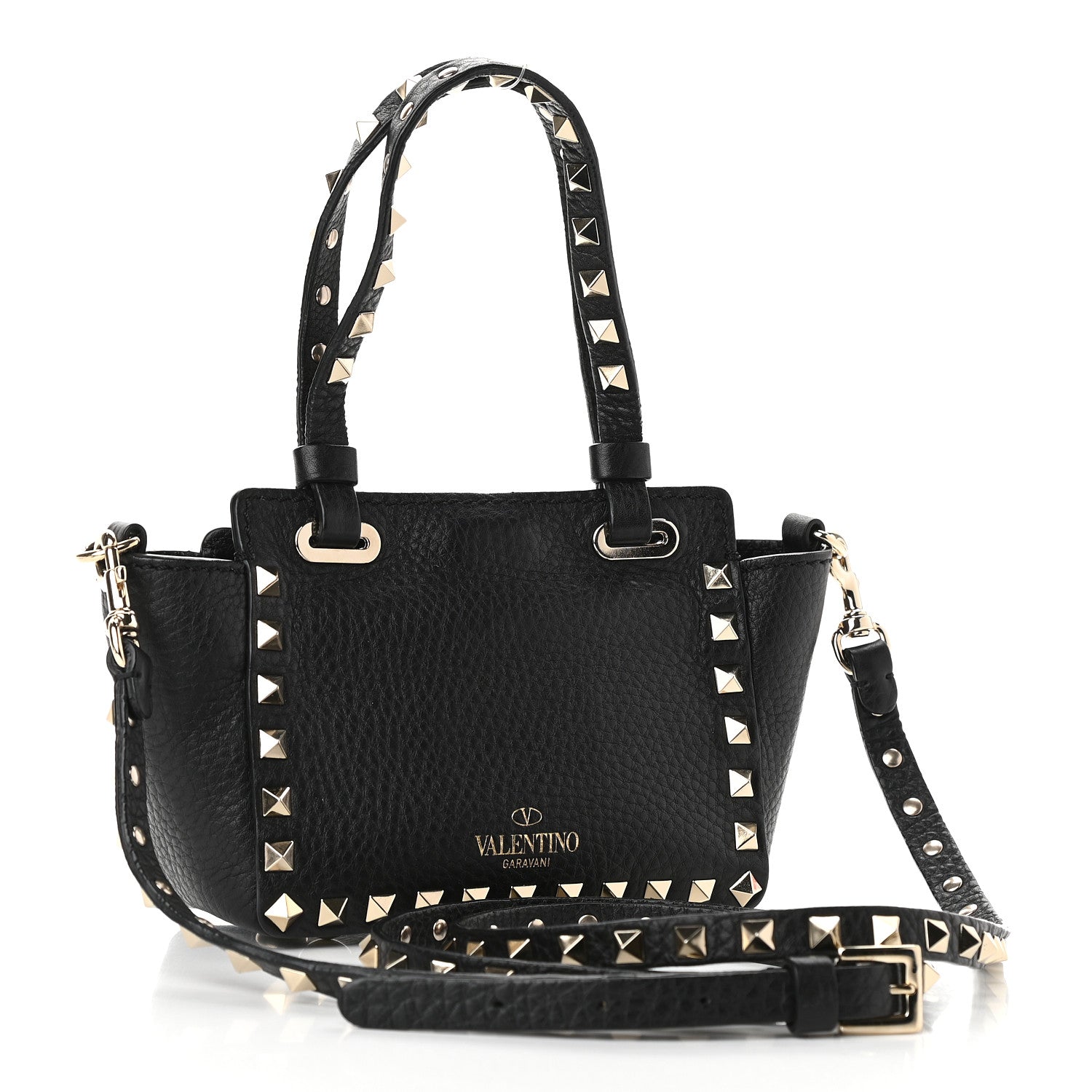 Valentino Garavani Pebbled Calfskin Micro Rockstud Tote Black 3 of 8