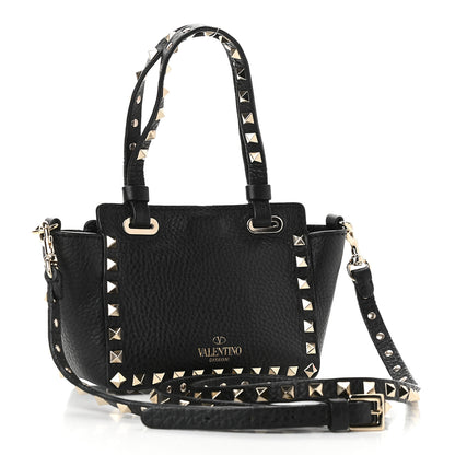 Valentino Garavani Pebbled Calfskin Micro Rockstud Tote Black 3 of 8