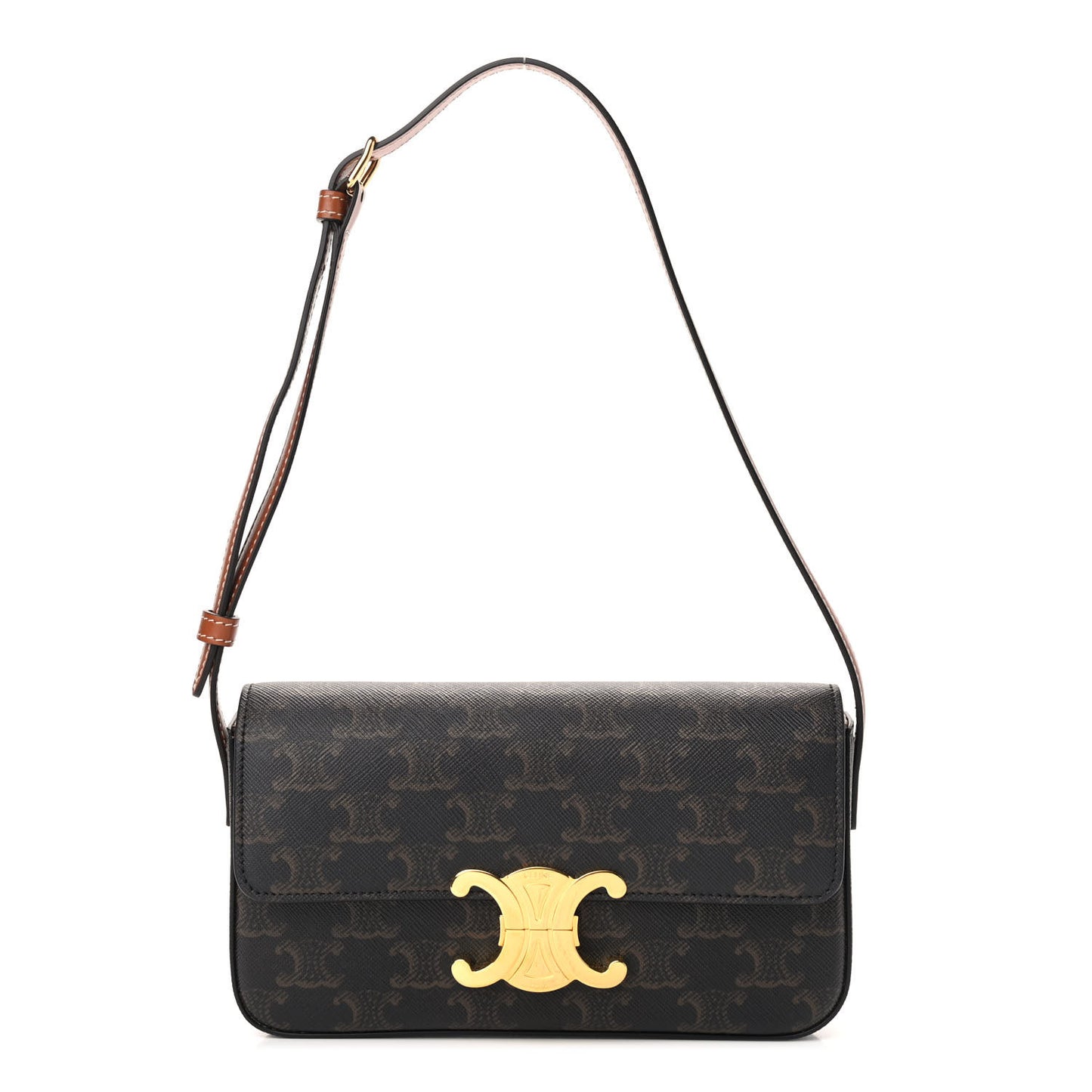 Canvas Calfskin Triomphe Shoulder Bag Tan