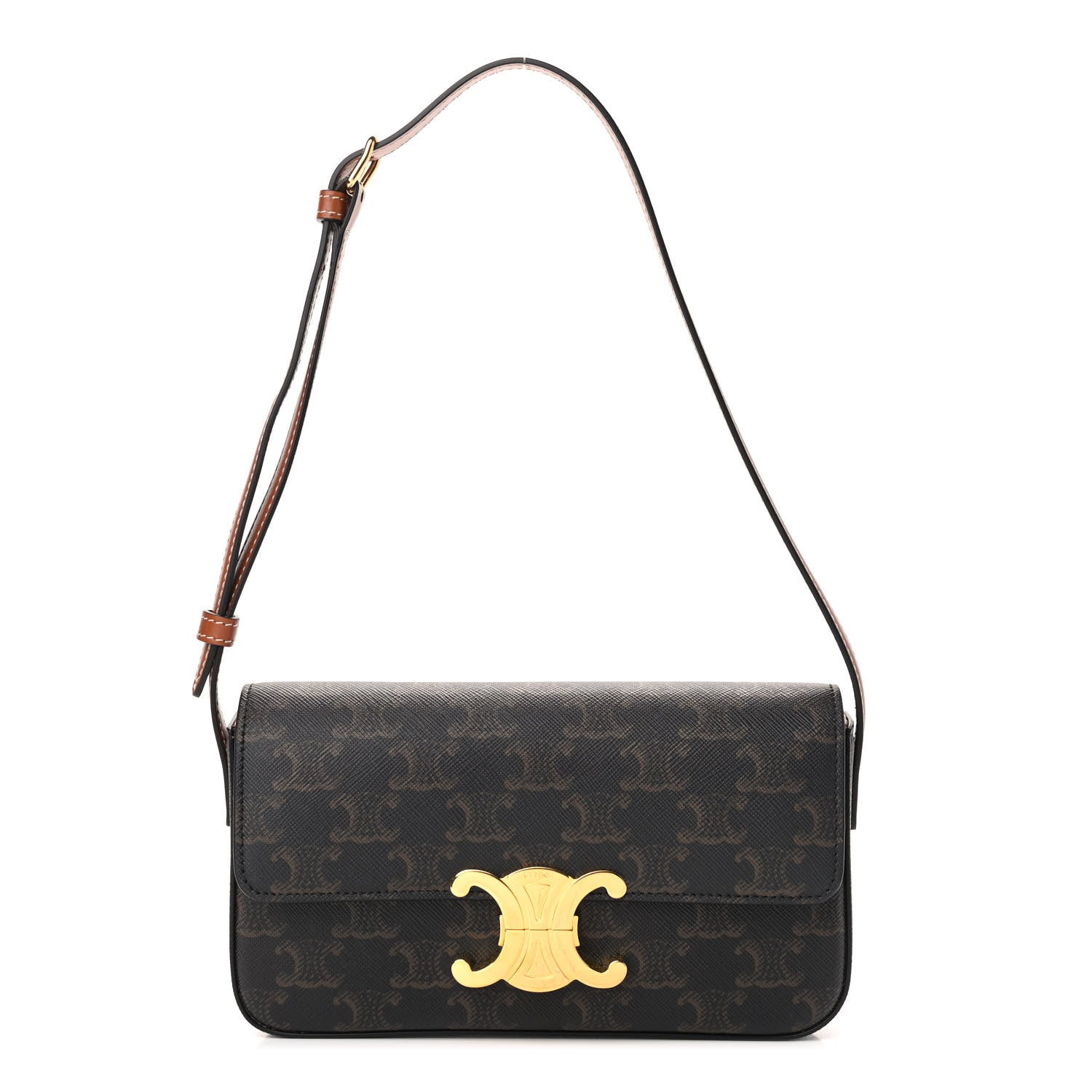 Celine Canvas Calfskin Triomphe Shoulder Bag Tan 1 of 9