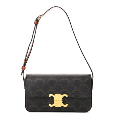 Celine Canvas Calfskin Triomphe Shoulder Bag Tan 1 of 9