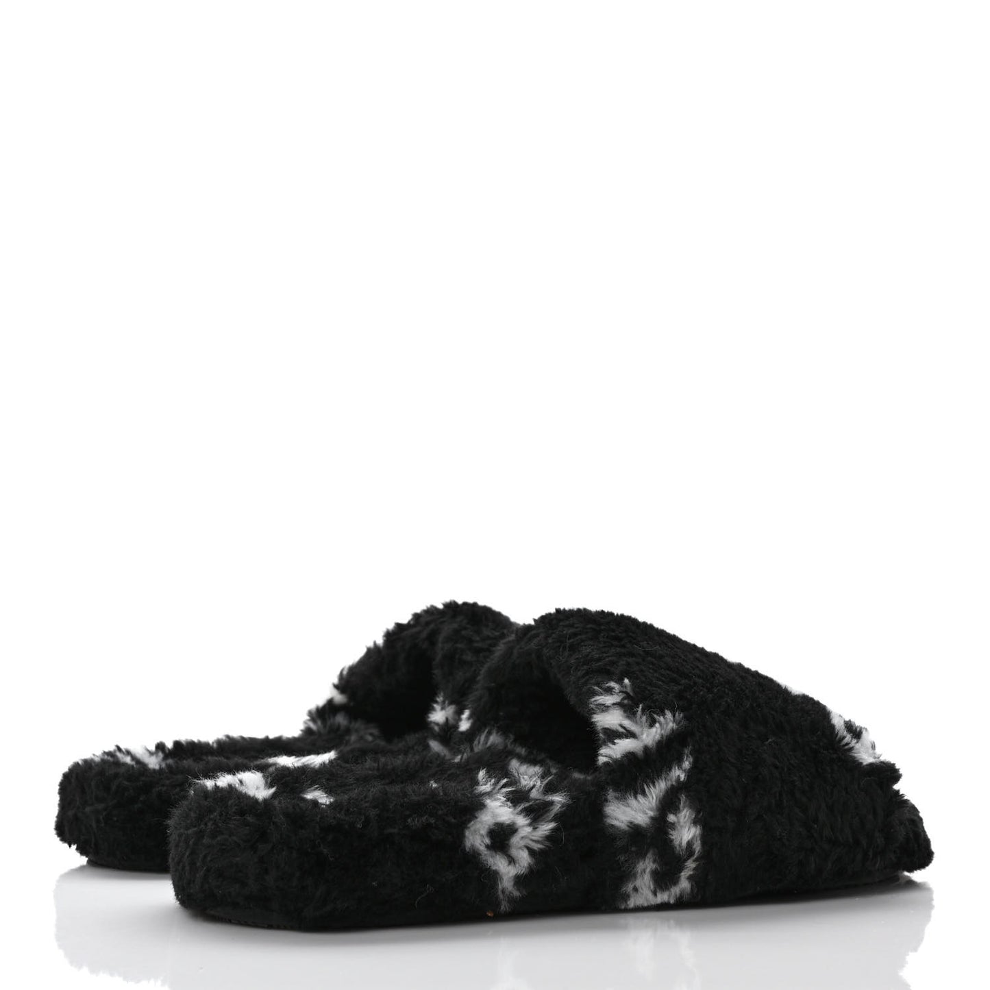 Fur Slide Sandals 37.5 Black White