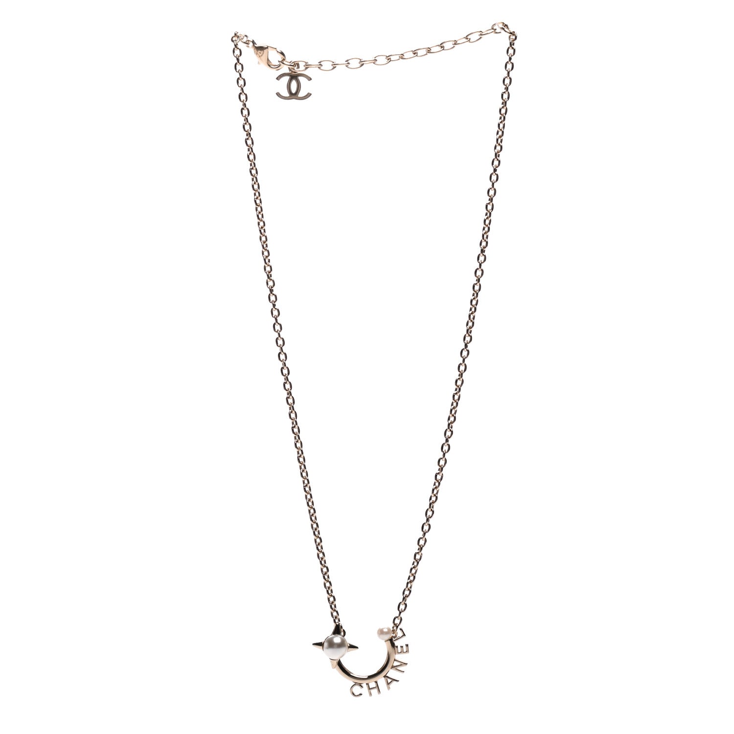 Chanel Pearl Logo Necklace Gold 3 of 5