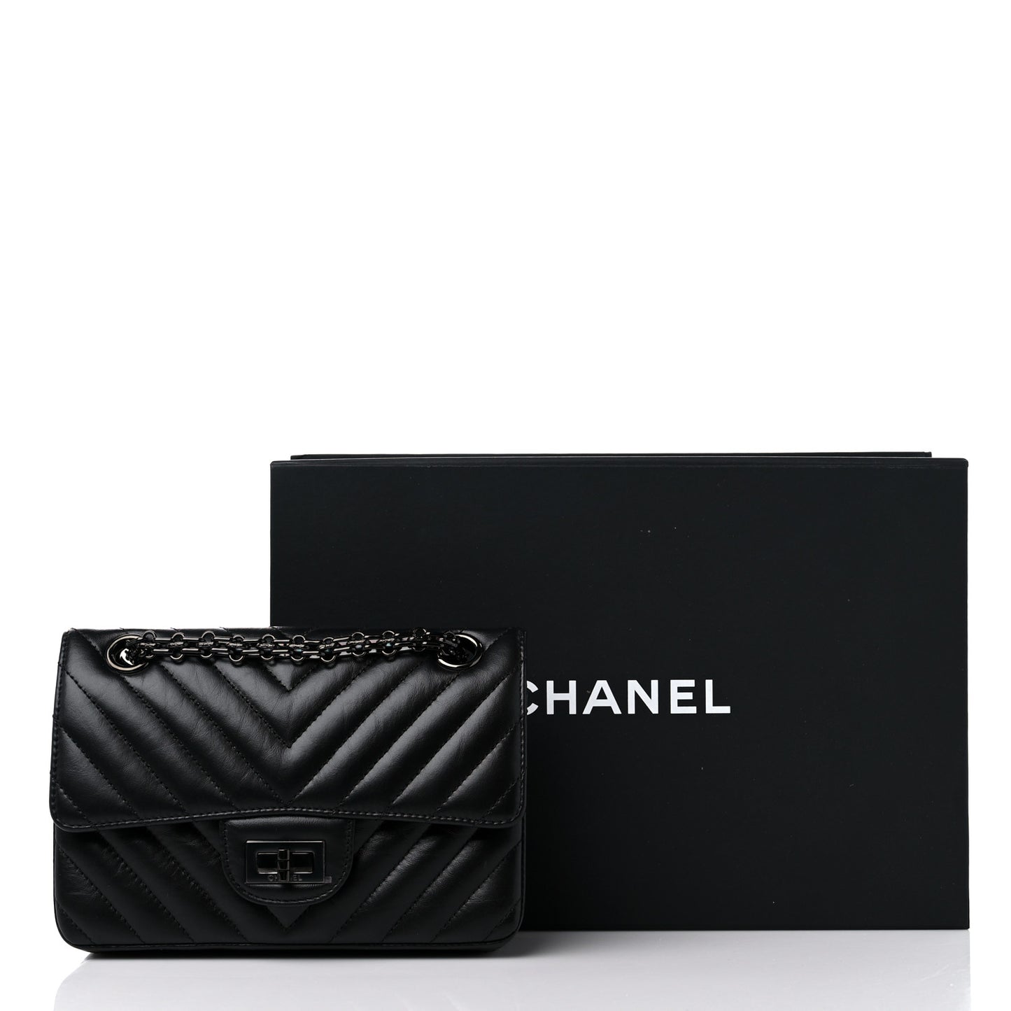 Aged Calfskin Chevron Quilted 2.55 Reissue Mini Flap So Black