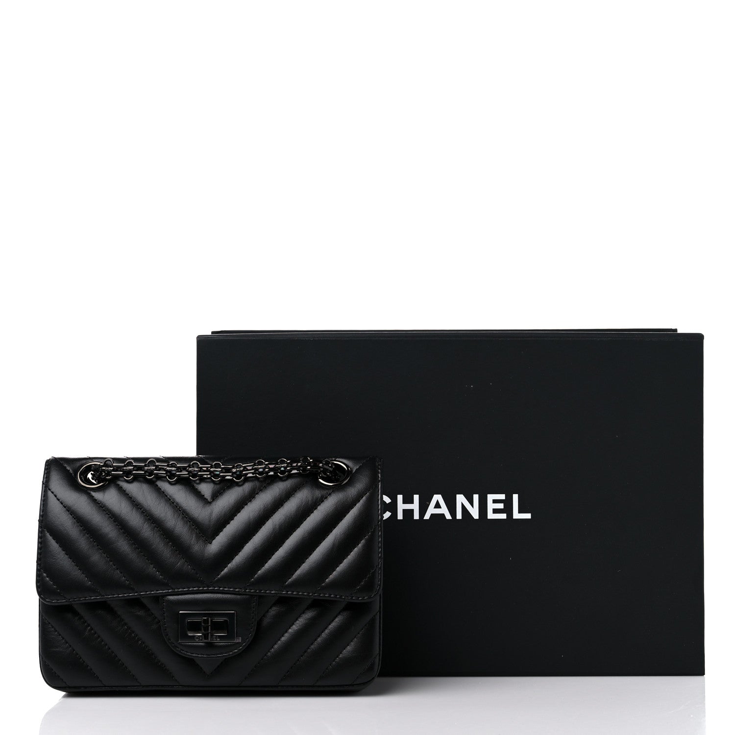 Chanel Aged Calfskin Chevron Quilted 2.55 Reissue Mini Flap So Black 10 of 10