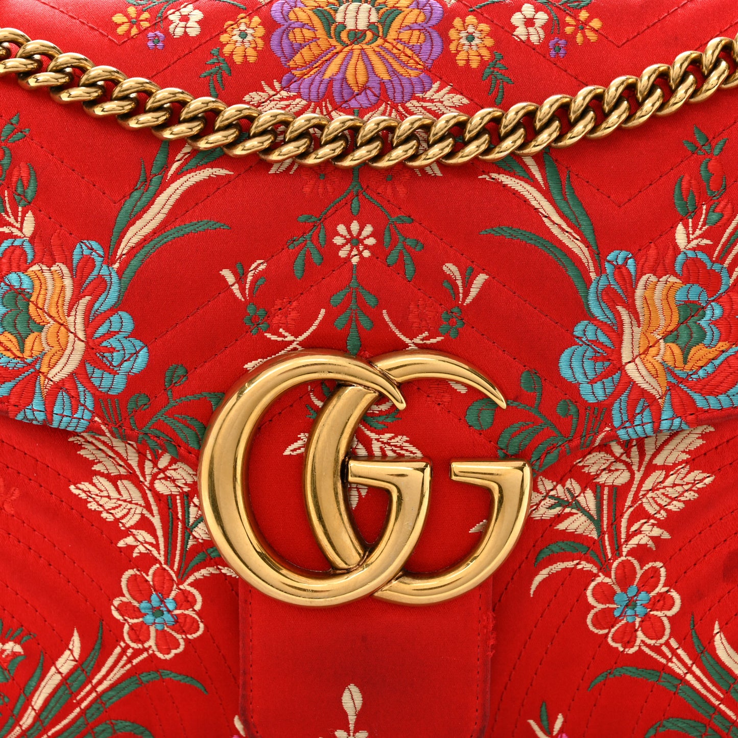 Jacquard Matelasse Floral Medium GG Marmont Shoulder Bag Red