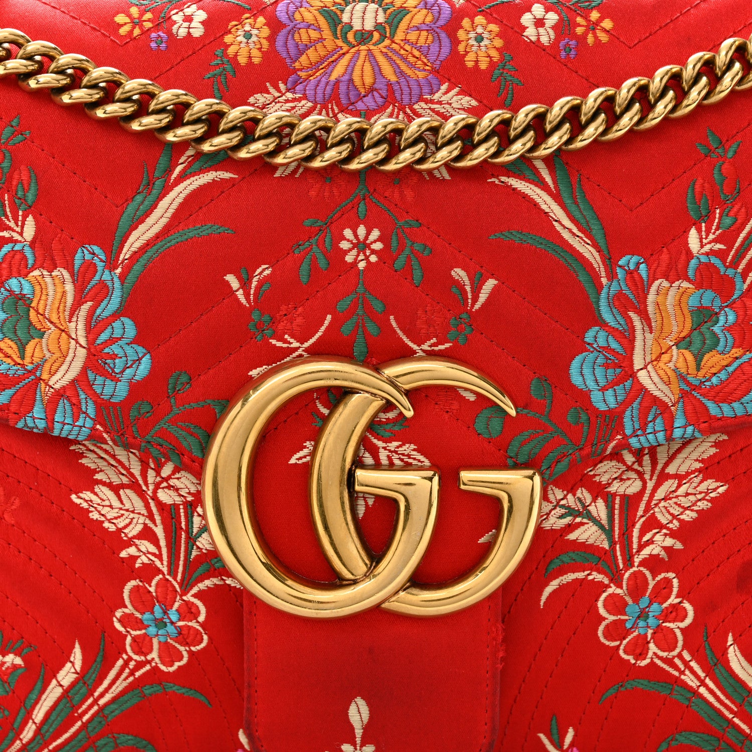 Gucci Jacquard Matelasse Floral Medium GG Marmont Shoulder Bag Red 8 of 11