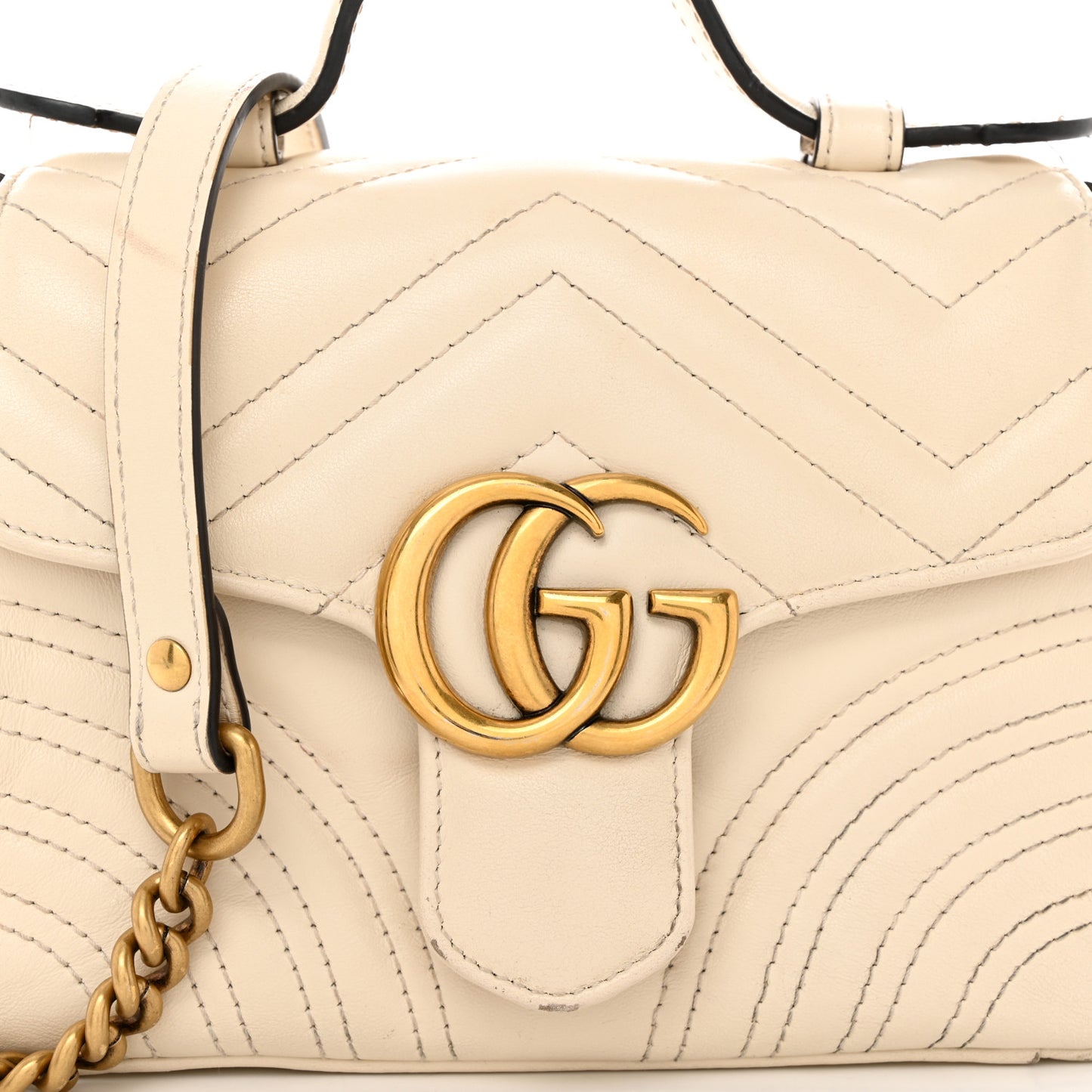Calfskin Matelasse Mini GG Marmont Top Handle Shoulder Bag White