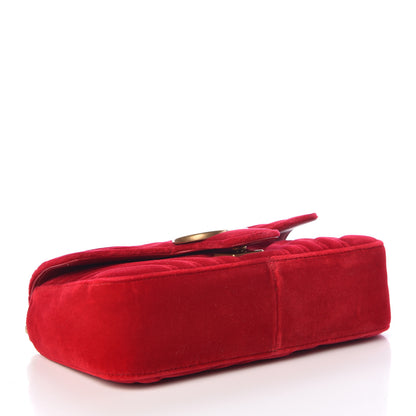 Gucci Velvet Matelasse Mini GG Marmont Shoulder Bag Hibiscus Red 4 of 12