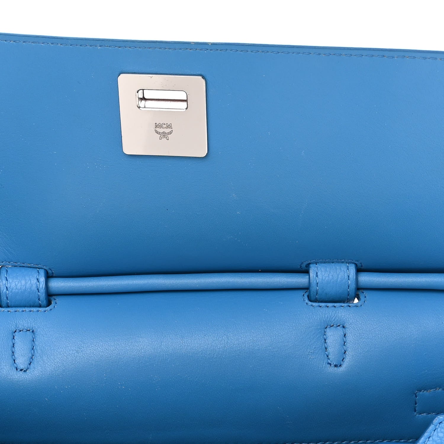 MCM Grained Calfskin Large Milla Convertible Backpack Tile Blue 6 of 9